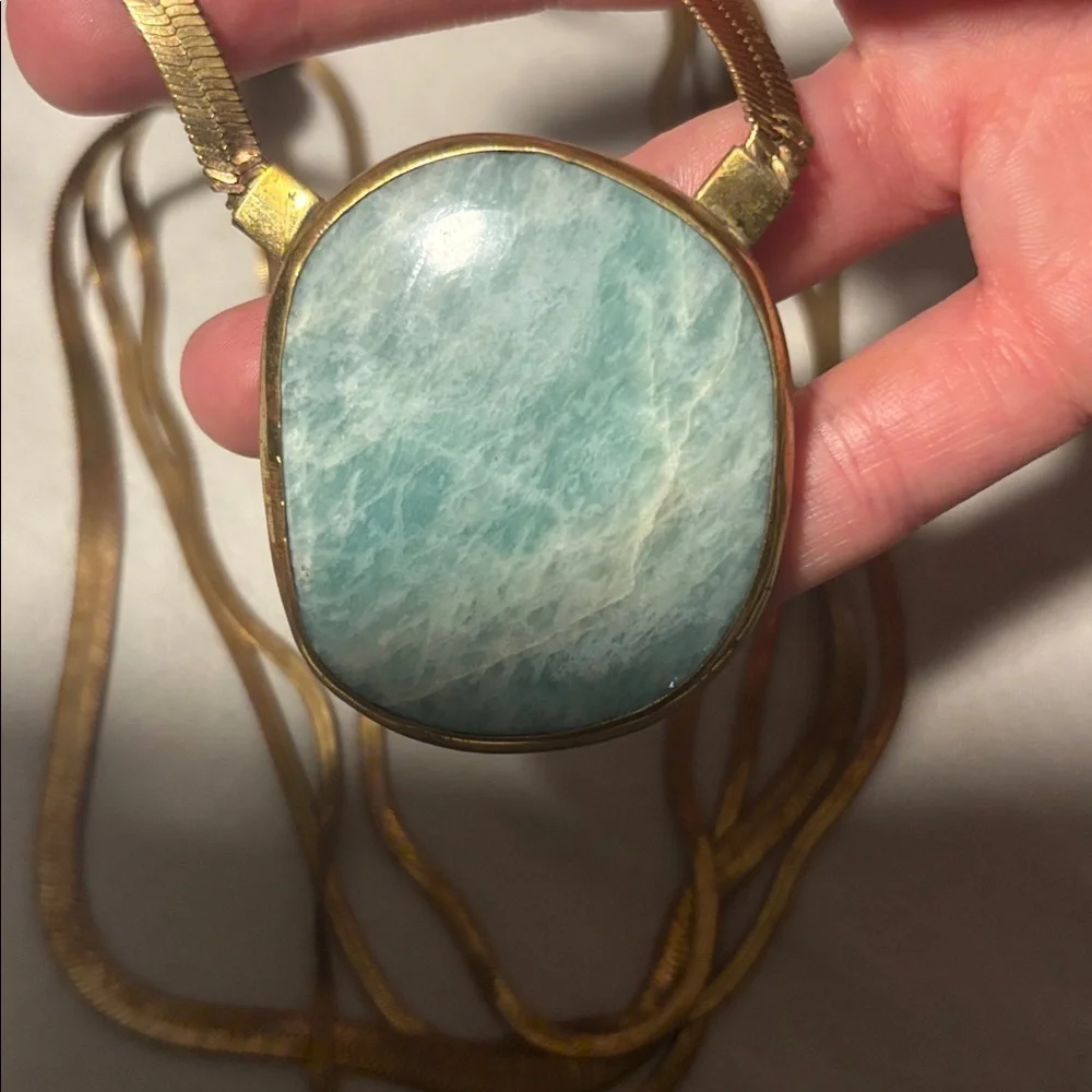 LENA BERNARD turquoise stone multi chain necklace
